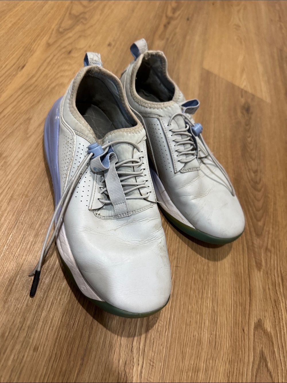 Women's Light Gray Slip-On Sneakers with Blue Accents